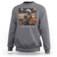 I Live Here Now Punch Monkey Sweatshirt Funny Drinking Iced Coffee Baseball Field