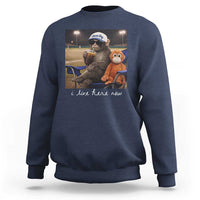 I Live Here Now Punch Monkey Sweatshirt Funny Drinking Iced Coffee Baseball Field