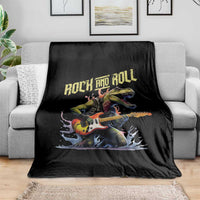 Rock And Roll Throw Blanket Funny Dionasaur Playing Guitar - Wonder Print Shop
