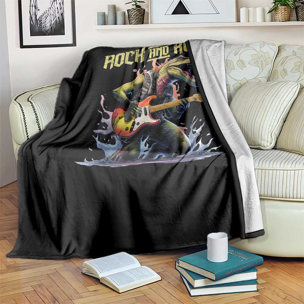 Rock And Roll Throw Blanket Funny Dionasaur Playing Guitar - Wonder Print Shop