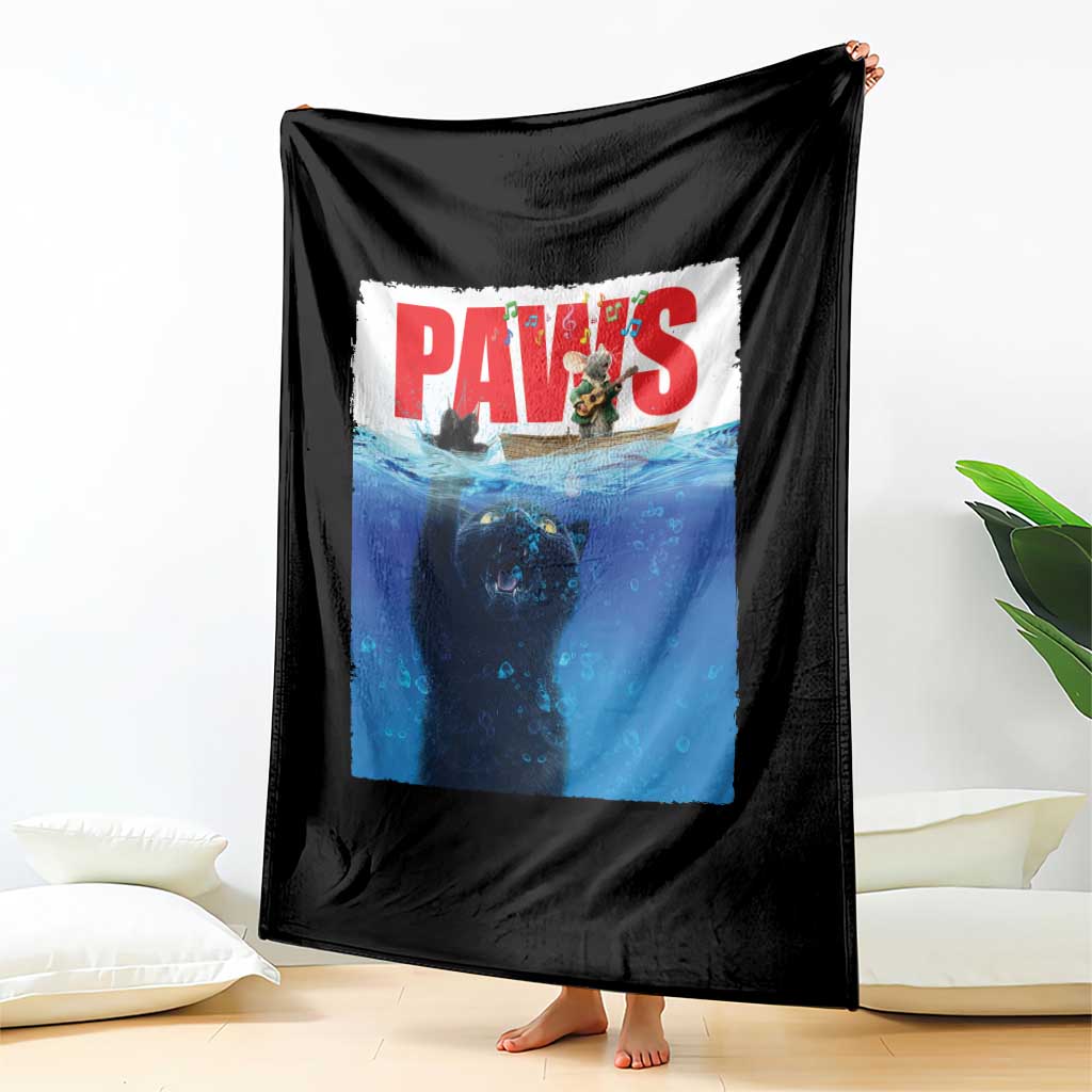 Funny Black Cat Throw Blanket PAWS Parody Kitten Mouse Humorous - Wonder Print Shop