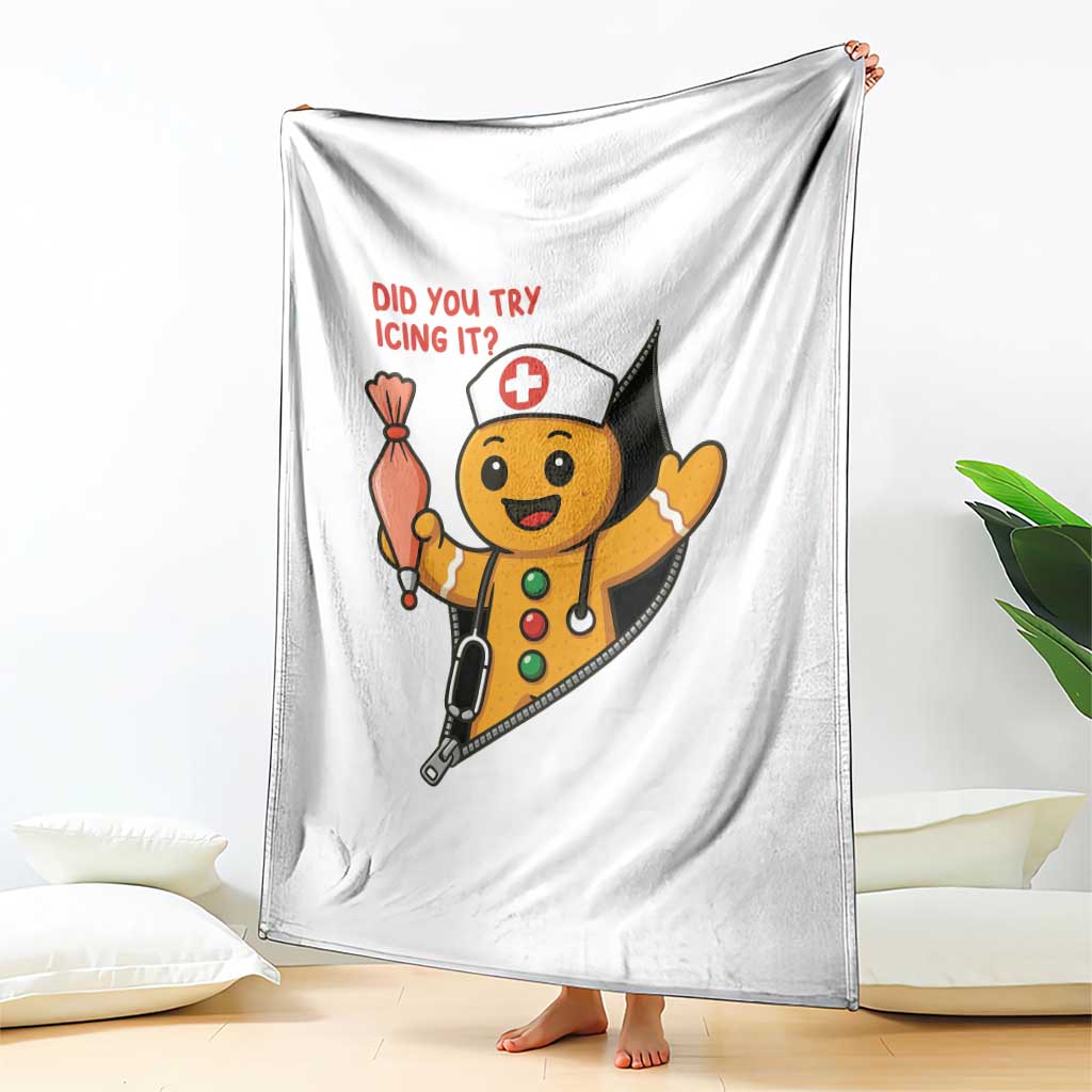 Funny ICU Nurse Christmas Throw Blanket Gingerbread Did You Try Icing It - Wonder Print Shop