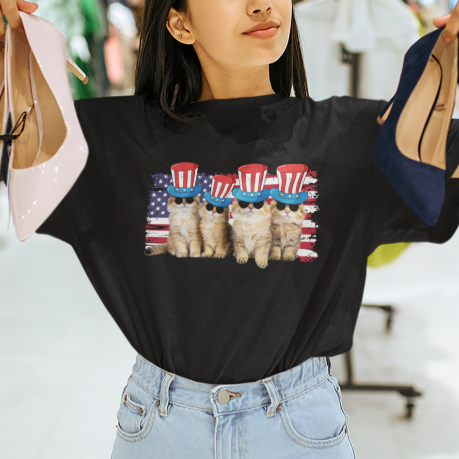 American Cat T Shirt Funny USA Patriotic Cat Happy 4th July Gifts for Cat Lovers - Wonder Print Shop