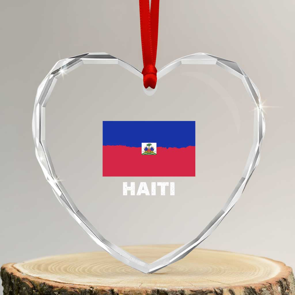 Vintage Distressed Haiti Flag Heart Crystal Glass Ornament Haitian Heritage Pride