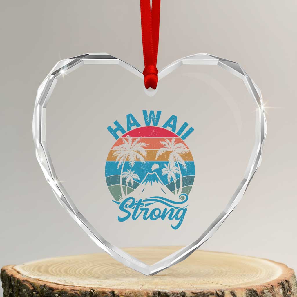 Vintage Hawaii Strong Retro Sunset Tropical Heart Crystal Glass Ornament Volcano Hawaiian Islands Pride Support