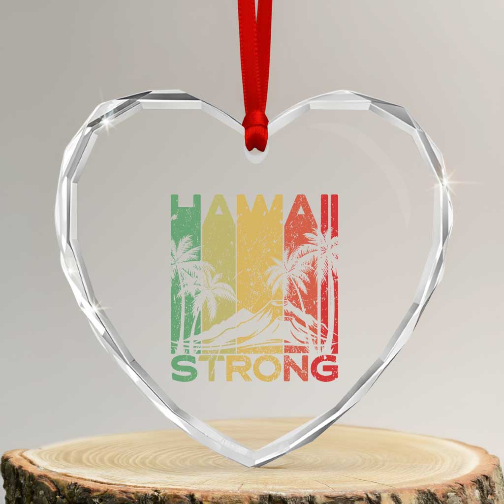 Vintage Retro Hawaii Strong Heart Crystal Glass Ornament Tropical Volcano Hawaiian Islands Pride Support