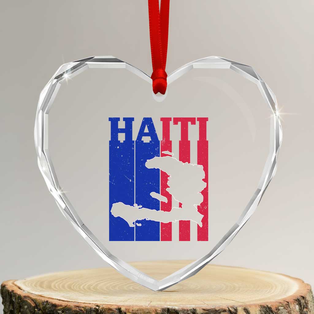 Vintage Retro Map of Haiti Heart Crystal Glass Ornament Haitian Heritage Pride Travel Souvenir