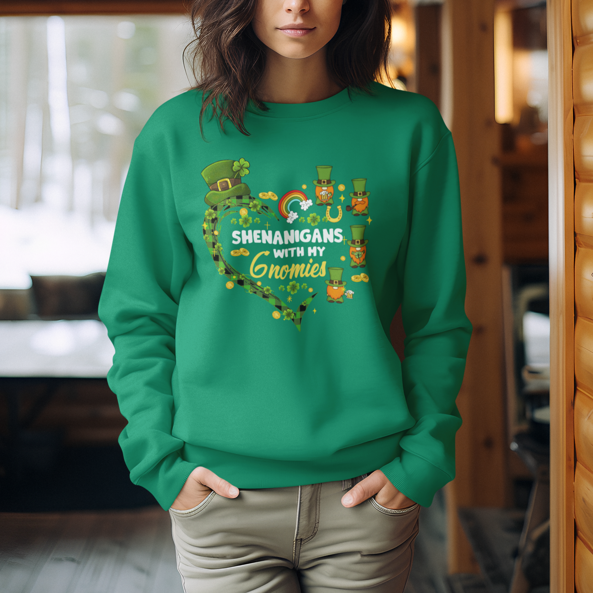 St. Patrick's Day Sweatshirt Shenanigans With My Gnomies Shamrock Gnome - Wonder Print Shop