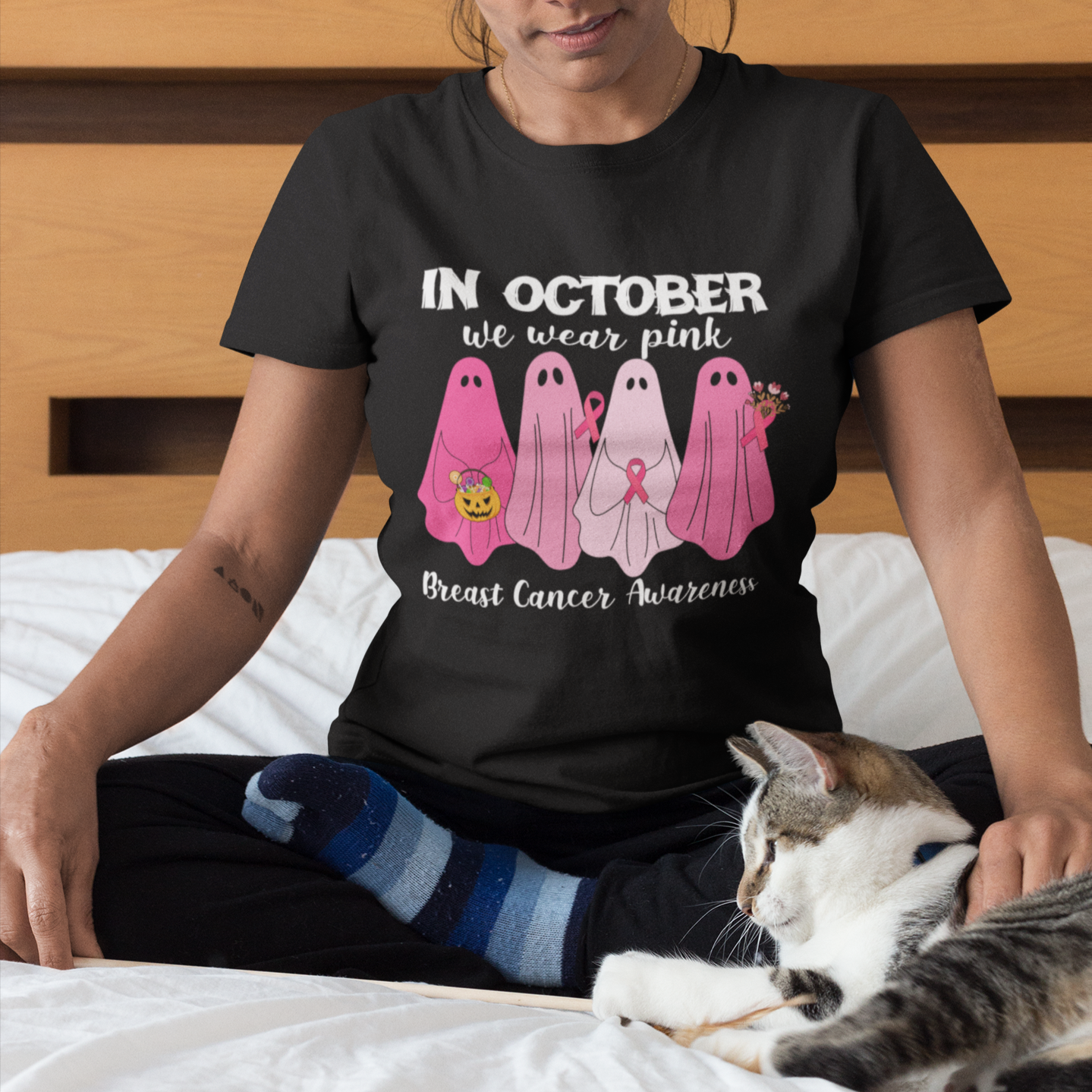 Breast Cancer Boo Sheet T Shirt In October We Wear Pink Ribbon Support Breast Cancer Warrior - Wonder Print Shop