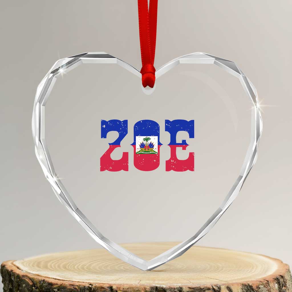 Zoe Haitian Pride Heart Crystal Glass Ornament Haiti Flag Culture Heritage Pride