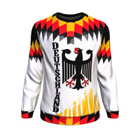 Germany football-style sweatshirt with eagle graphic, long sleeves, black collar and cuffs