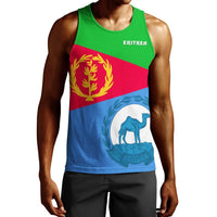 Men’s Eritrea tank top: green-red-blue flag print with yellow wreath and emblem