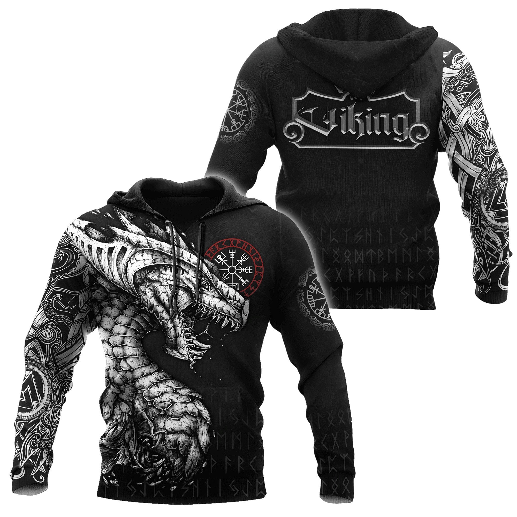 Viking Clothing Viking Dragon, Vegvisir Hoodie New RLT12 - Wonder Print Shop