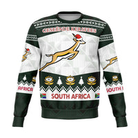 Springboks Christmas sweatshirt, dark green/white with kangaroo graphic and SOUTH AFRICA text