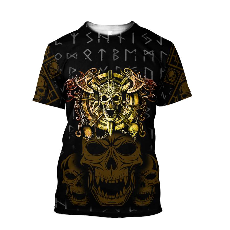 Viking Clothing Golden Viking Skull T Shirt RLT12 - Wonder Print Shop