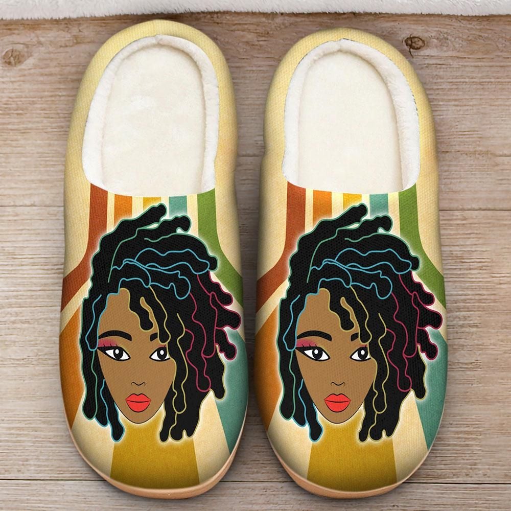 wonder-print-shop-footwear-black-woman-dreadlock-fleece-slipper