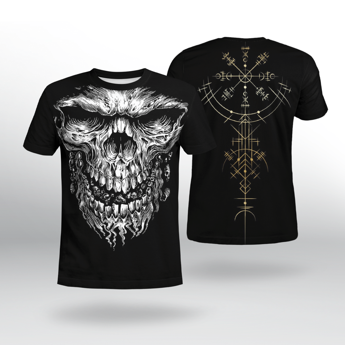 Viking Clothing Viking Skull Vegvisir T Shirt RLT12 - Wonder Print Shop