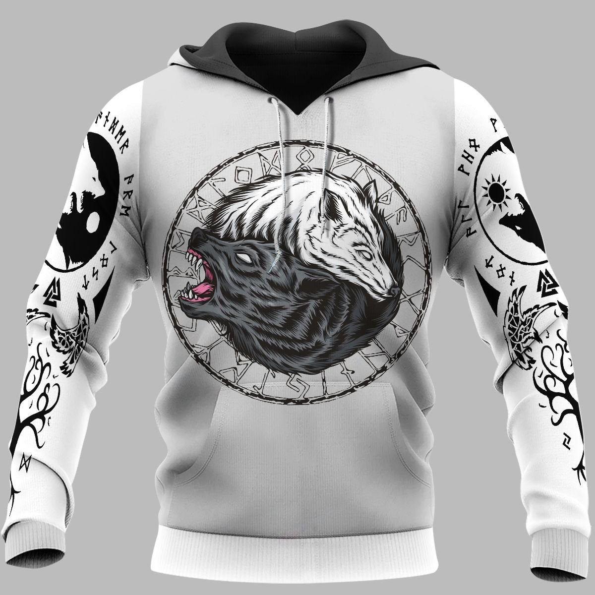 Viking Clothing Viking Fenrir Yin Yang Wolf Hoodie RLT12 - Wonder Print Shop