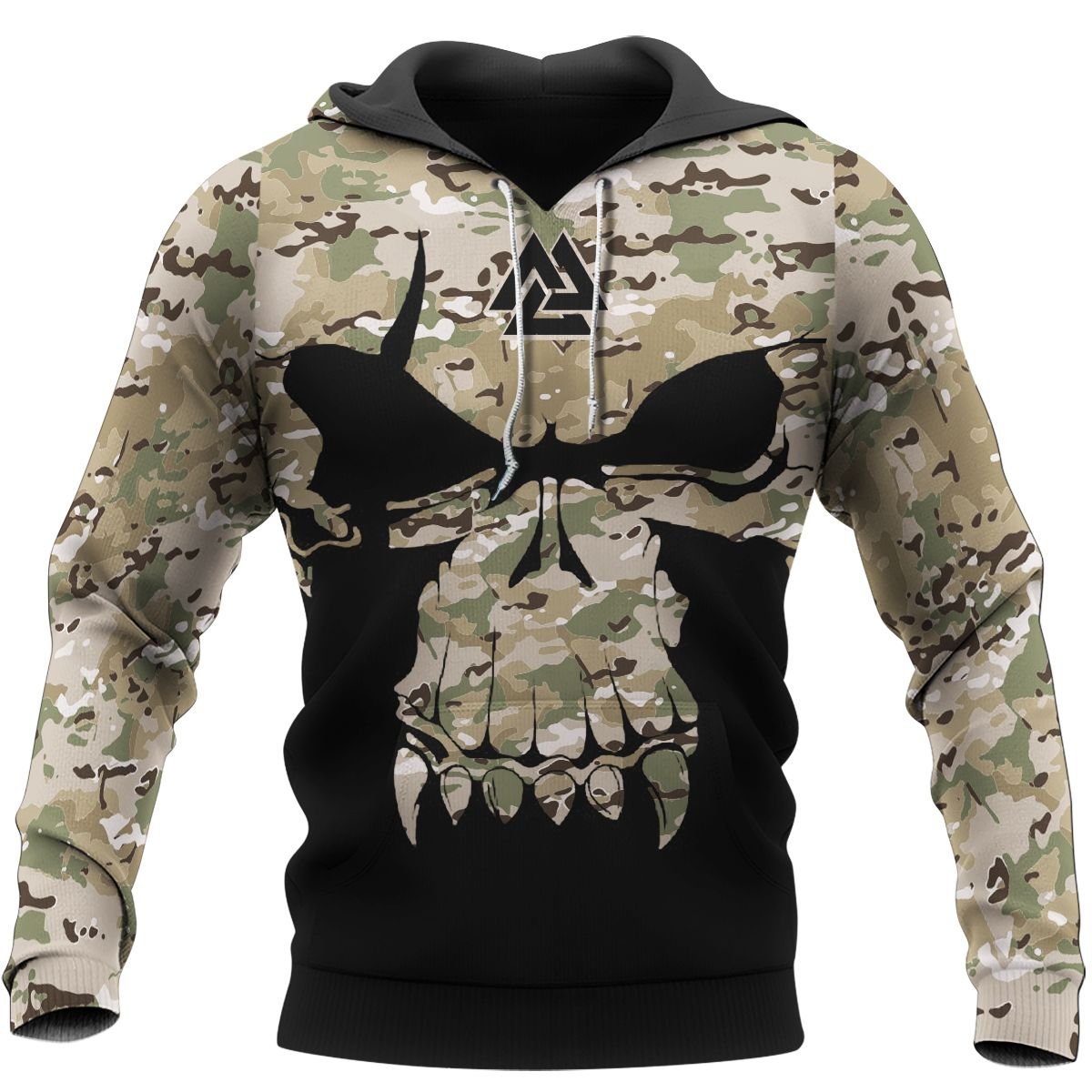 Viking Clothing Valknut Skull With Camo Hoodie RLT12 - Wonder Print Shop