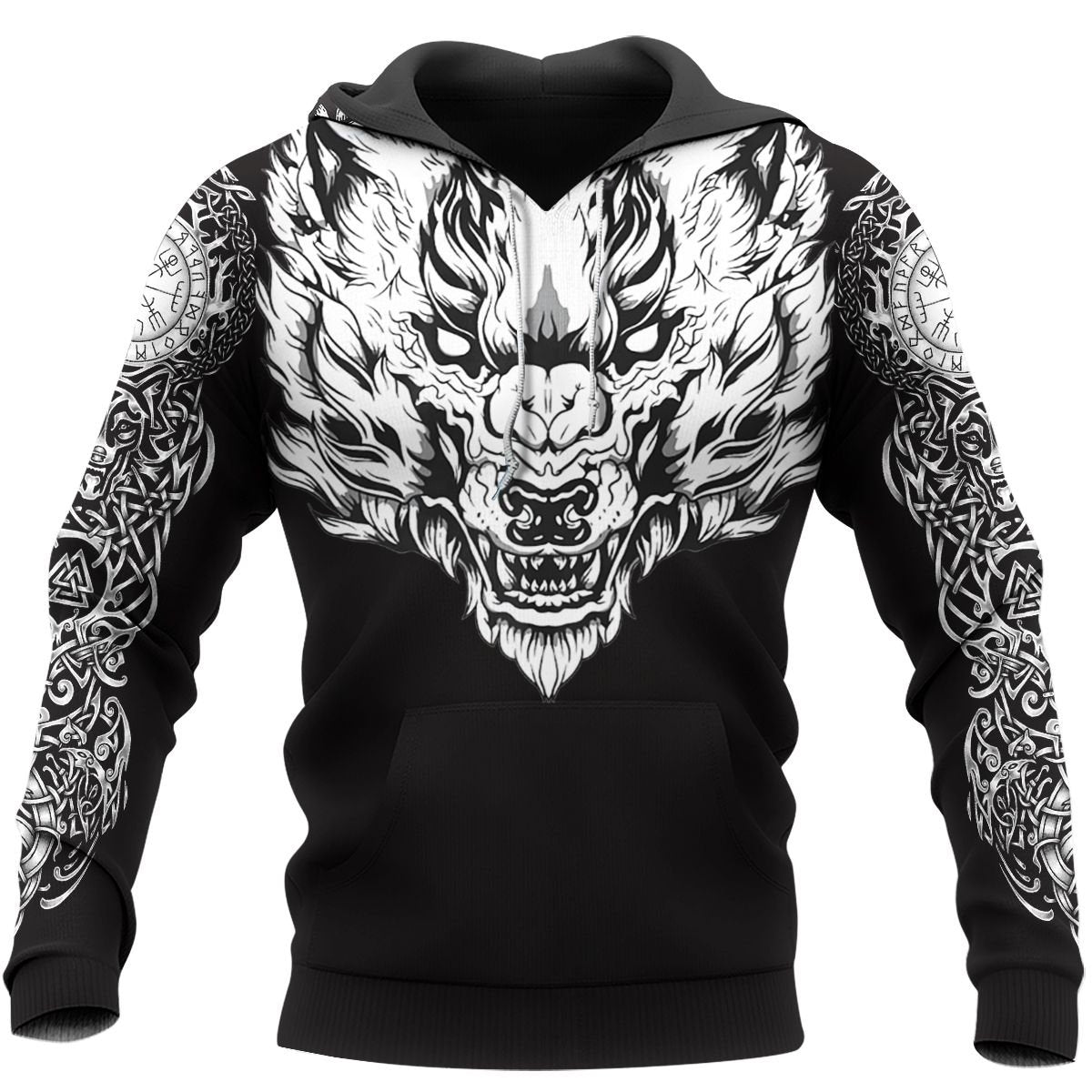 Viking Clothing Fenrir Wolf Axe Sword Viking Hoodie RLT12 - Wonder Print Shop