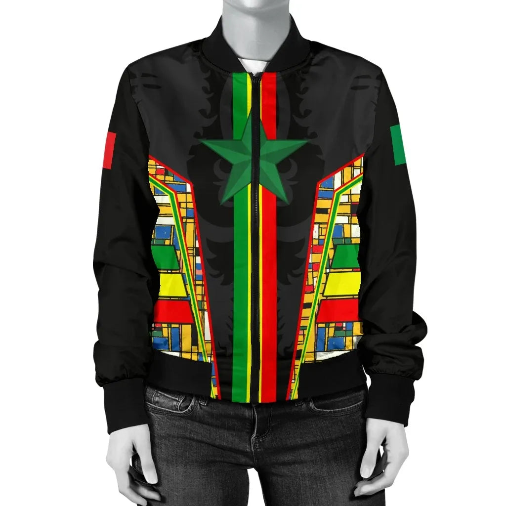 Senegal Women's Bomber Jacket Senegal Flag Color and Coat Of Arm RLT6 - Wonder Print Shop