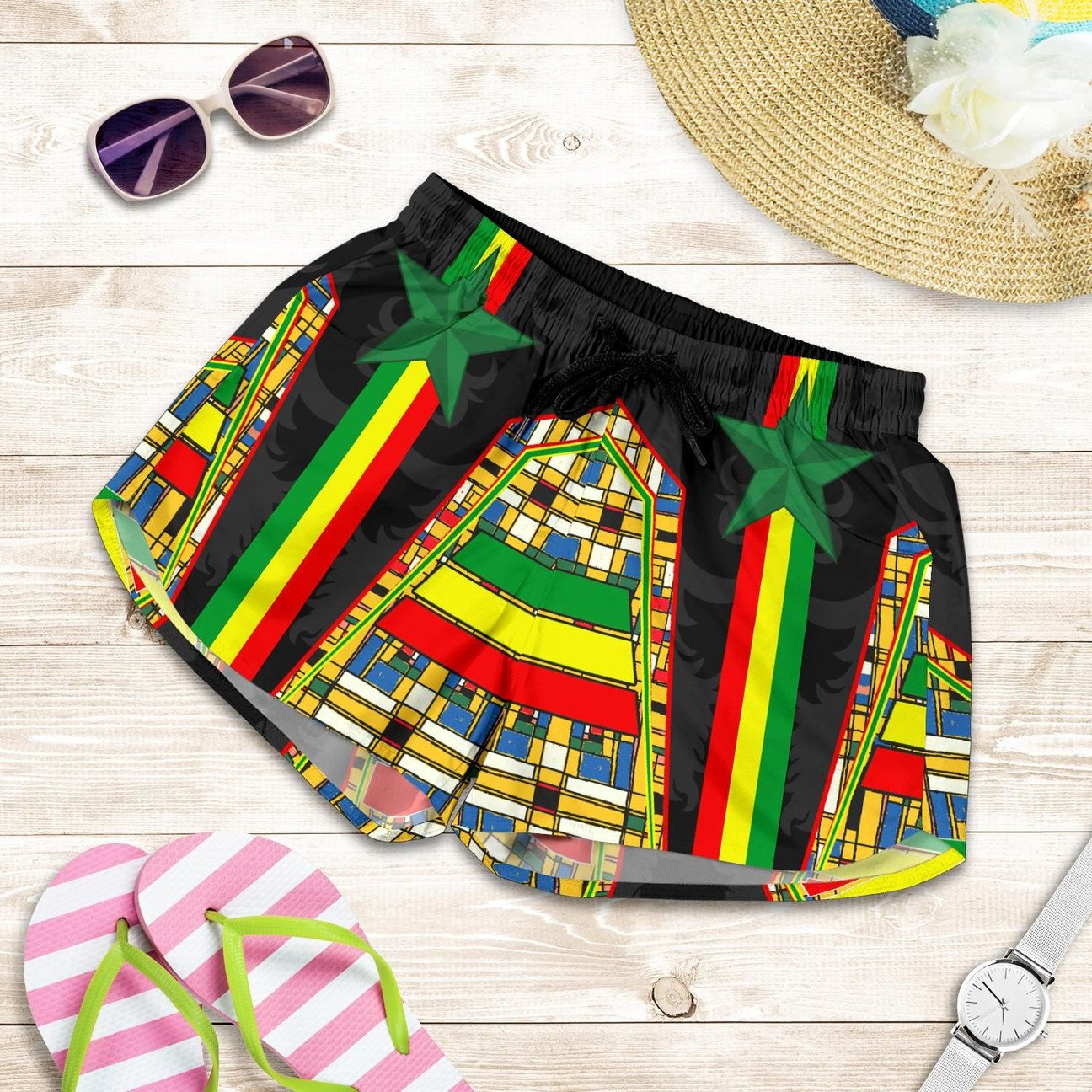 senegal-womens-shorts-senegal-flag-color-and-coat-of-arm