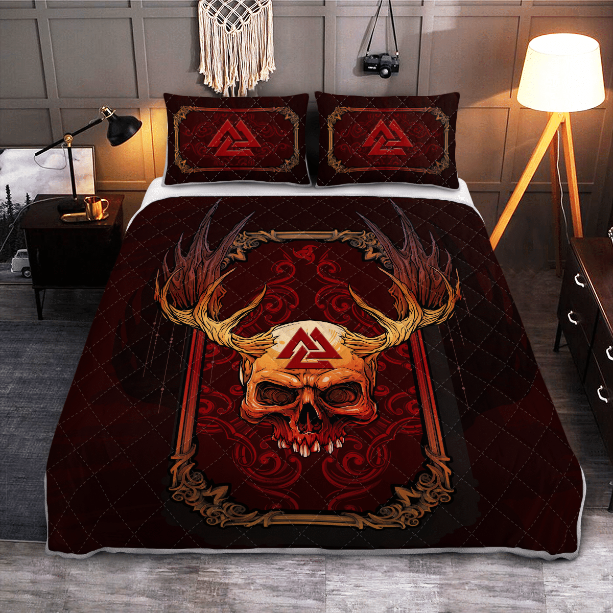 Viking Quilt Bed Set - Viking Valknut and Skull - Viking Quilt Bedding Set RLT12 - Wonder Print Shop