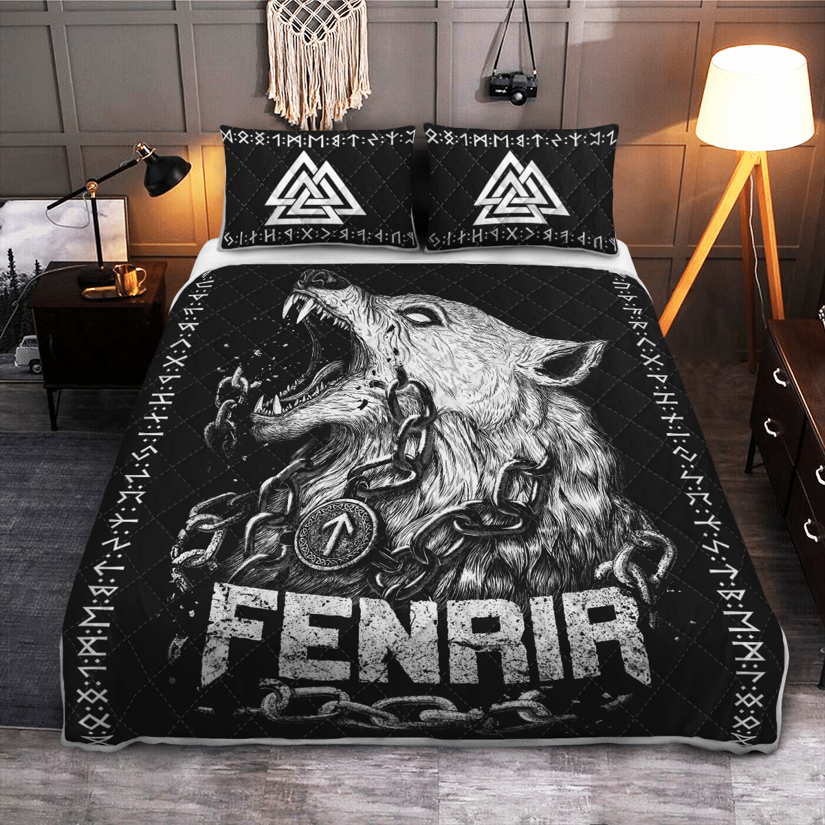 viking-quilt-bed-set-fenrir-wolf-and-valknut-viking-quilt-bedding-set