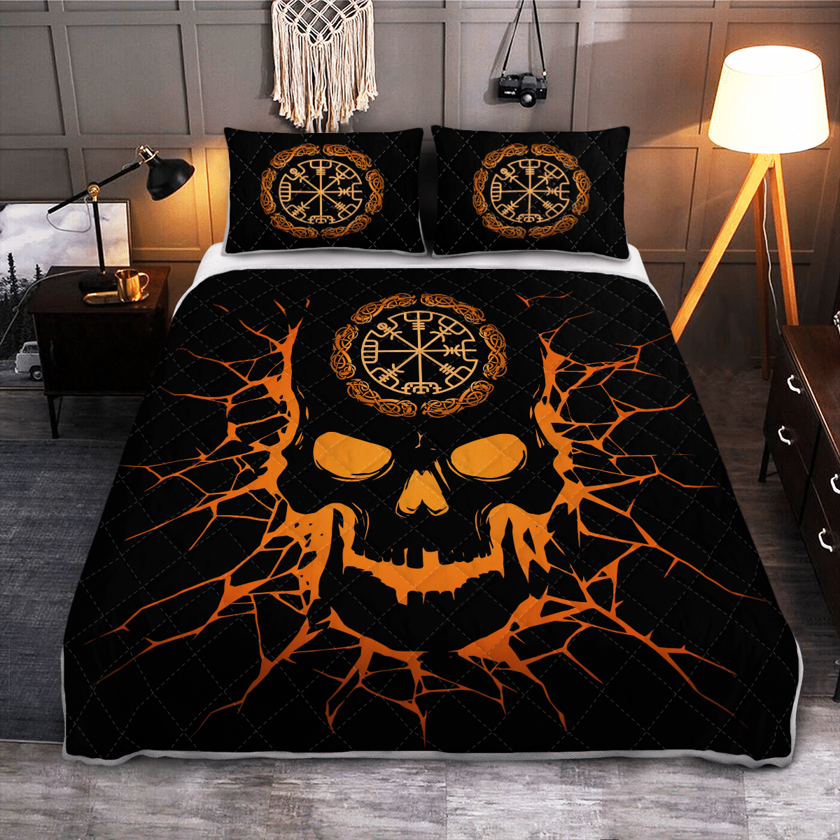 Viking Quilt Bed Set - Viking Vegvisir Skull - Viking Quilt Bedding Set RLT12 - Wonder Print Shop