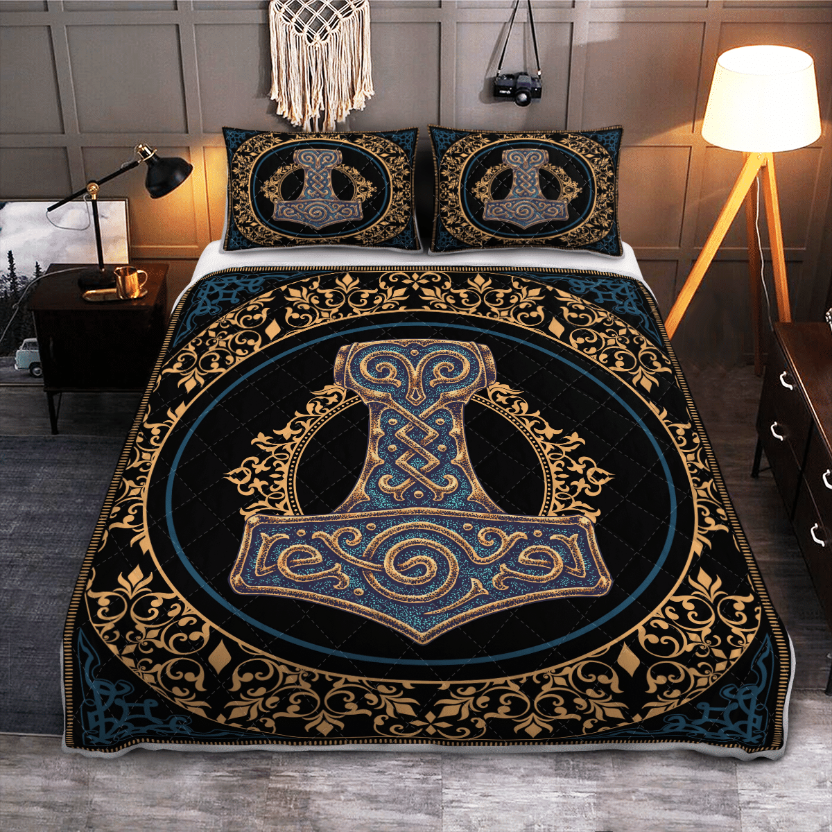 viking-quilt-bed-set-thor-hammer-mjolnir-viking-hammer-viking-quilt-bedding-set