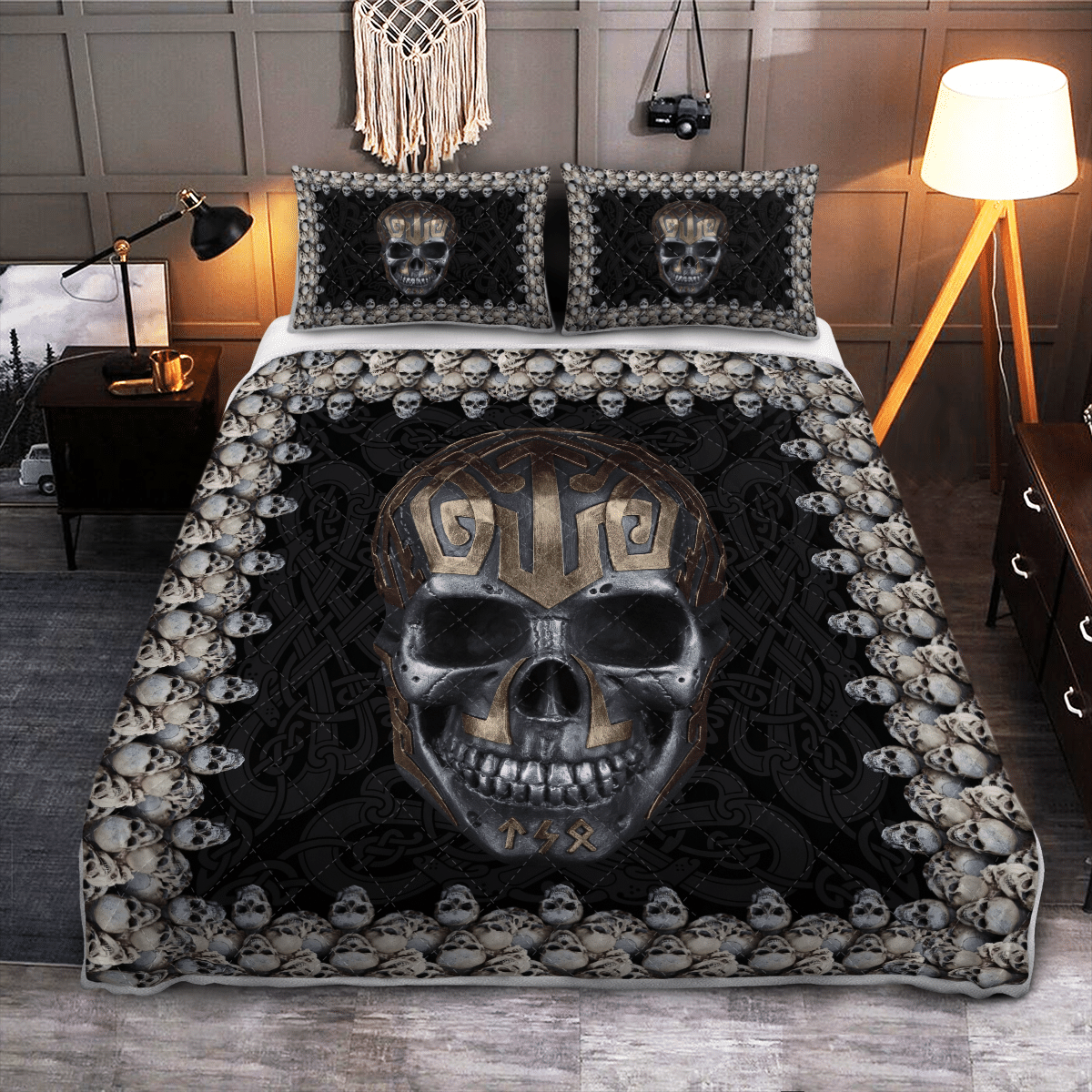 Viking Quilt Bed Set - Viking Skull  Halloween Skull - Viking Quilt Bedding Set RLT12 - Wonder Print Shop