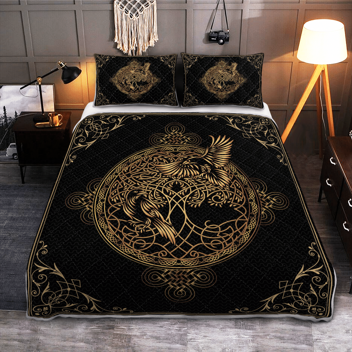 viking-quilt-bed-set-hugin-and-munin-odins-ravens-yggdrasil