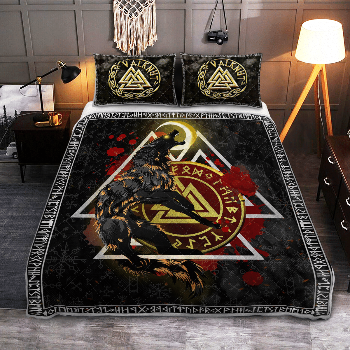 viking-quilt-bed-set-fenrir-wolf-valknut-viking-quilt-bedding-set