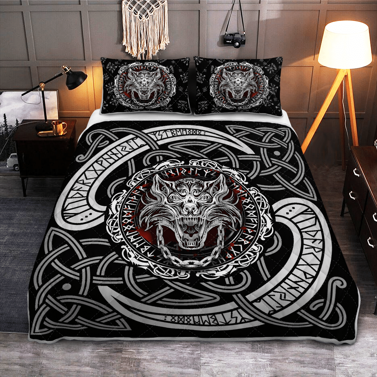 viking-quilt-bed-set-fenrir-wolf-with-norse-pattern-viking-quilt-bedding-set