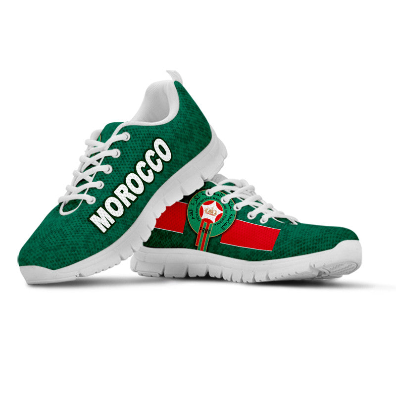 Green Morocco soccer sneaker with white laces, MOROCCO text and flag stripe crest