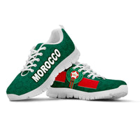 Green Morocco soccer sneaker with white laces, MOROCCO text and flag stripe crest