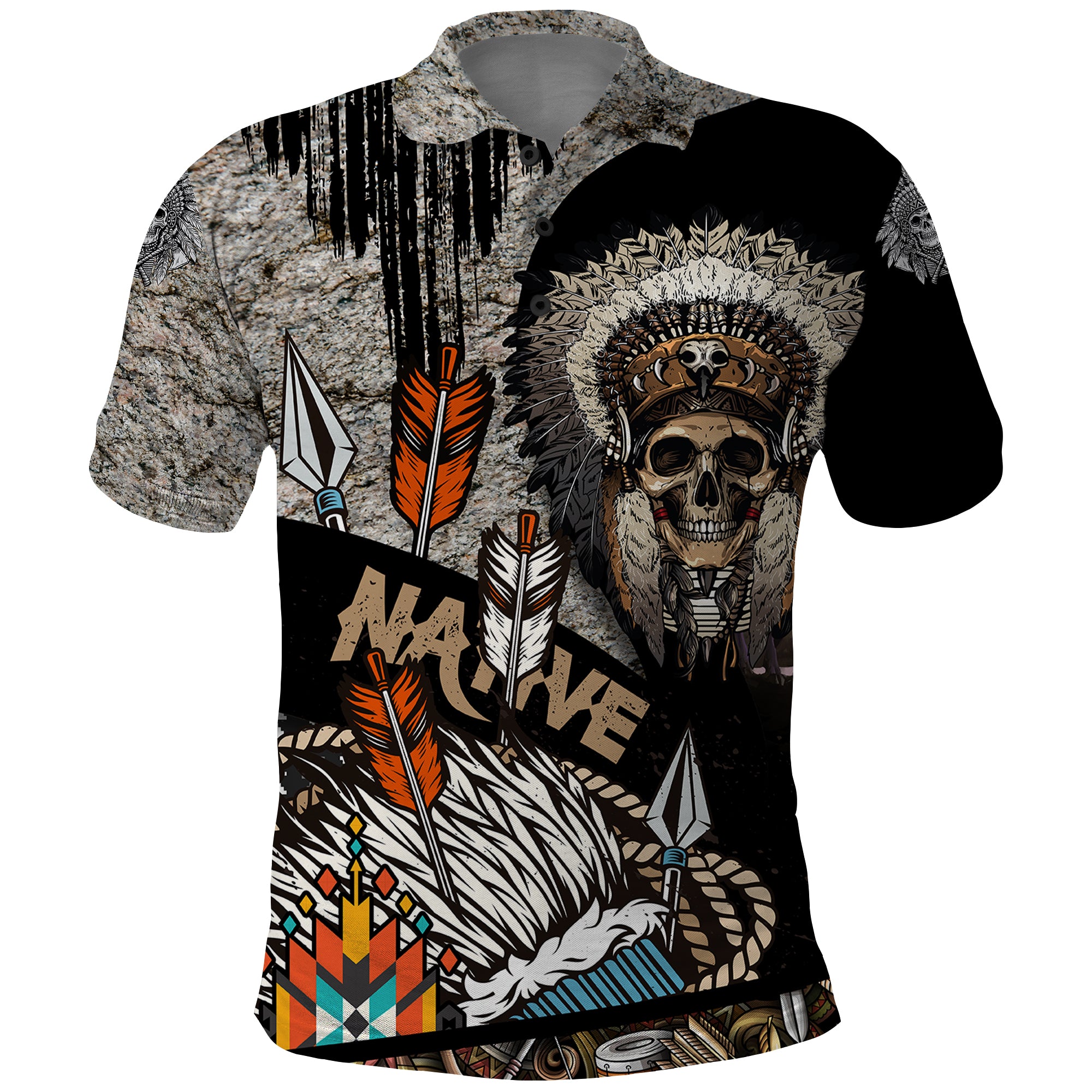 native-american-feather-headdress-abstract-grunge-pattern-polo-shirt