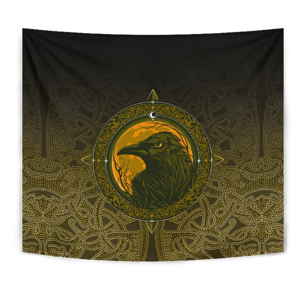 viking-tapestry-ethnic-odin-raven-gold