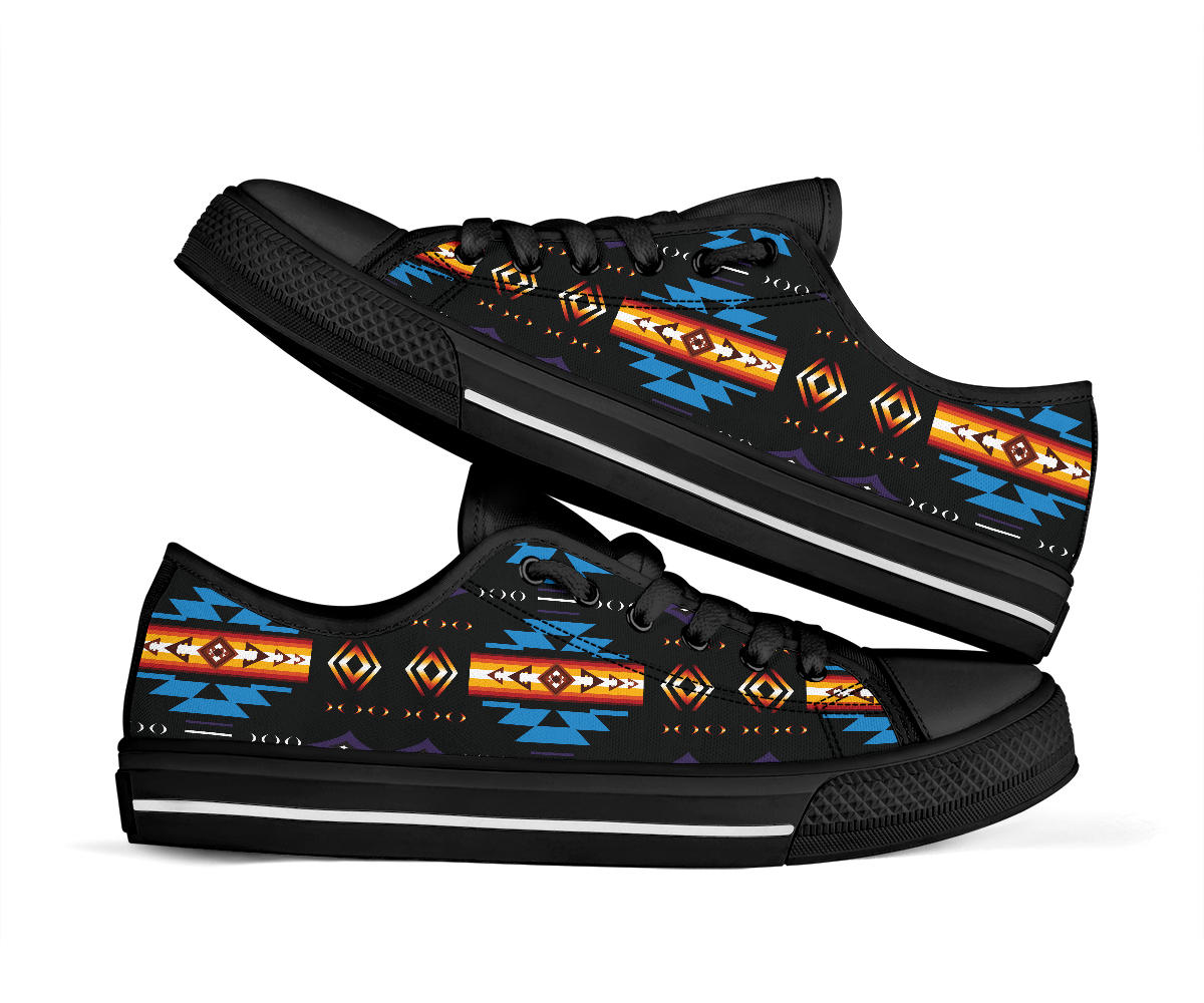 blue-pattern-native-american-low-top-shoes-black