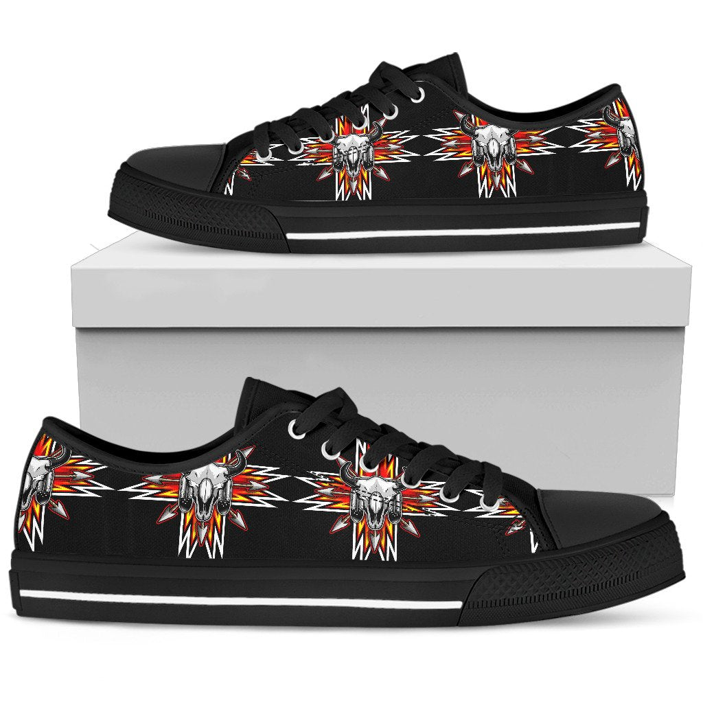 bison-red-arrow-native-american-design-low-top-canvas-shoes