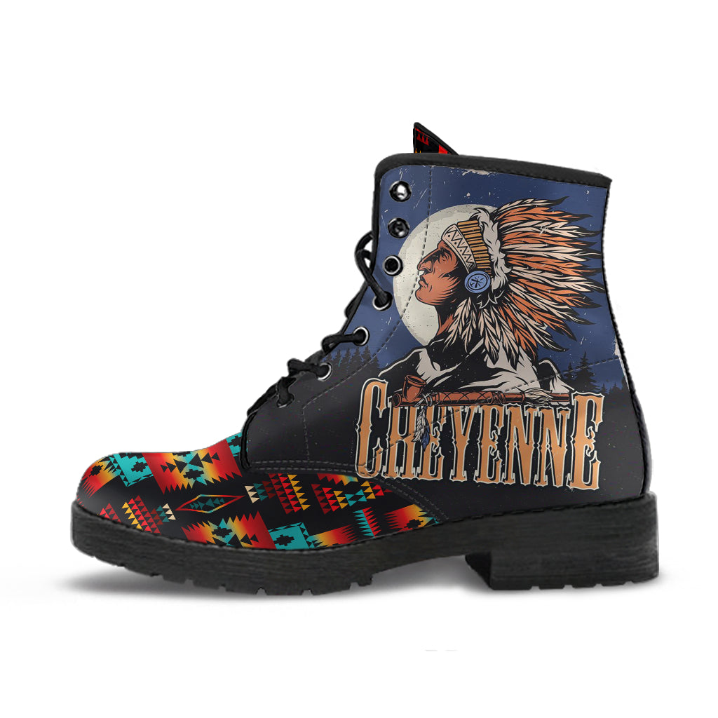 Chief leather boot with Native American tribal print and multicolor geometric accents