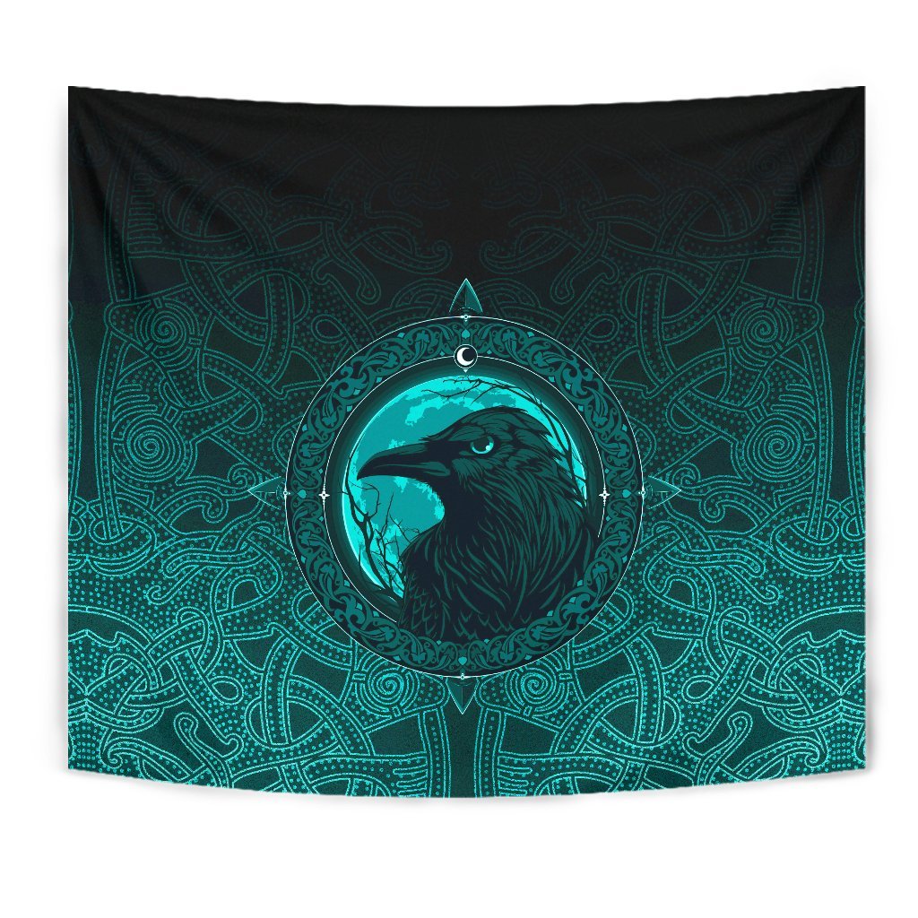 viking-tapestry-ethnic-odin-raven-cyan