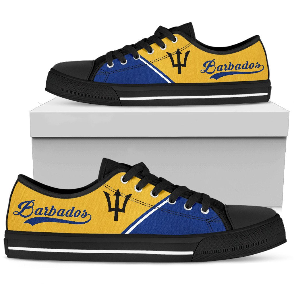 Barbados low top canvas shoes, yellow-and-blue panel, black sole