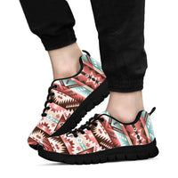 Multicolor Native-inspired pattern sneakers with black laces and thick black sole