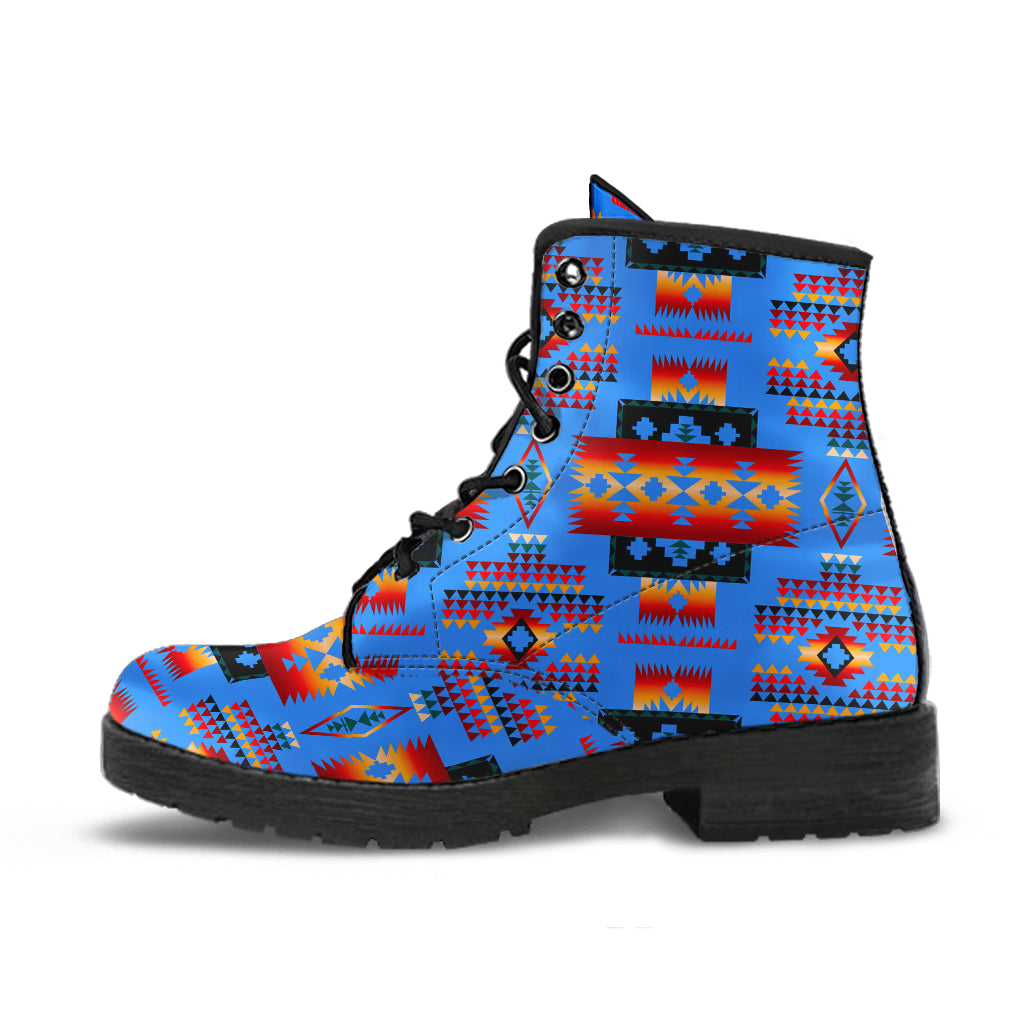 Native American pattern lace-up boots, dark blue multicolor, black sole
