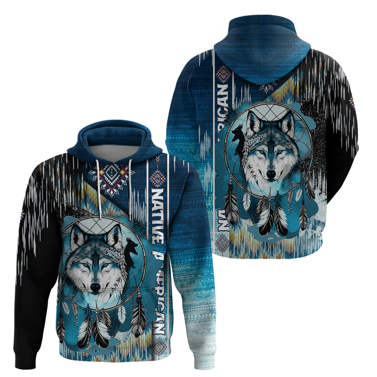 native-american-wolf-dreamcatcher-blue-hoodie