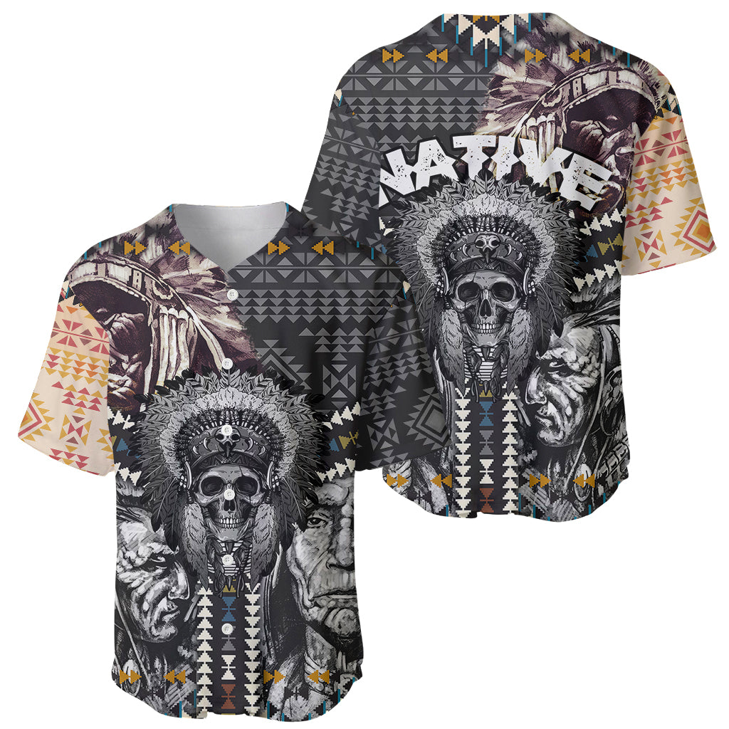 Native American Headdress Gray With Human Skull African Pattern Baseball Jersey - Wonder Print Shop