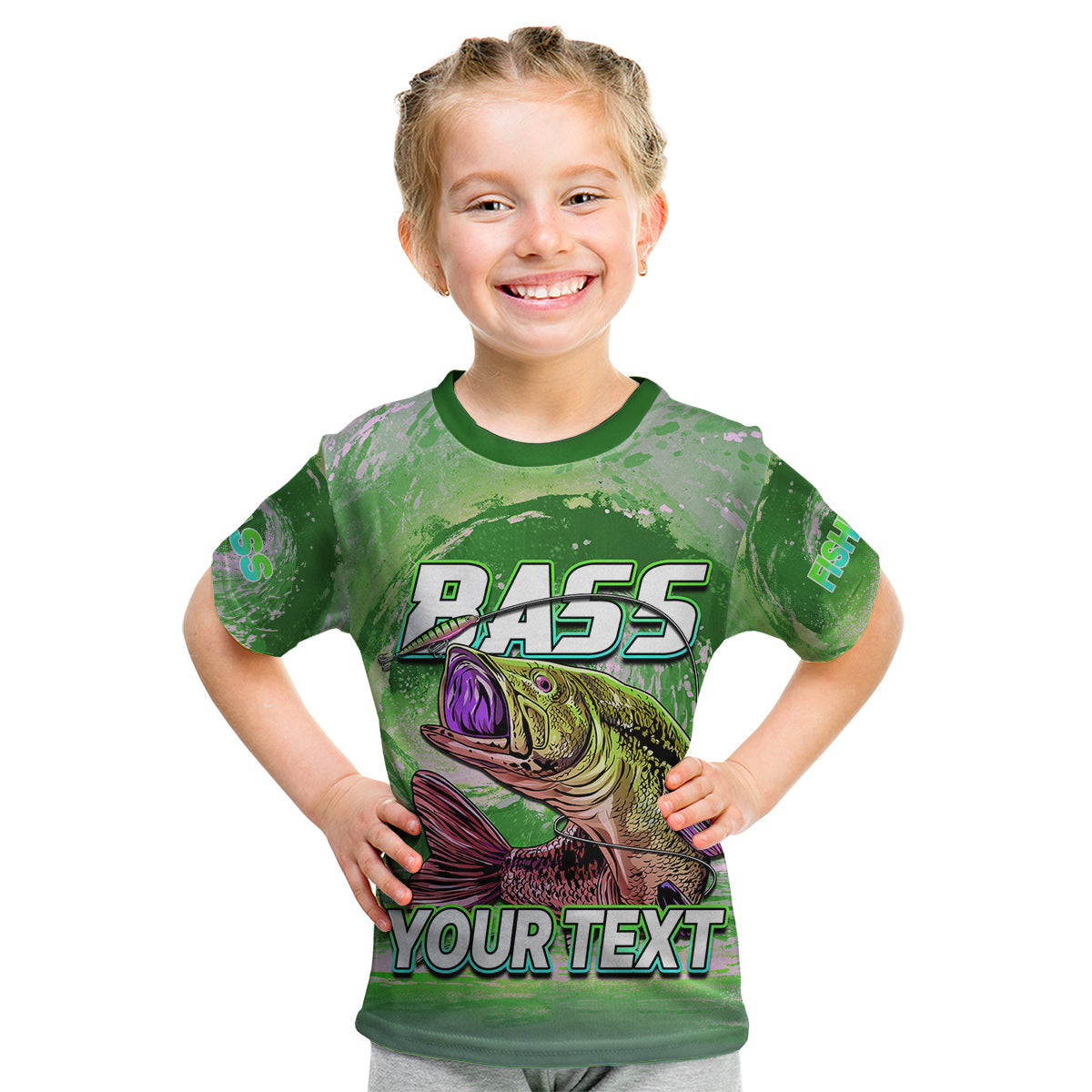 (Custom Personalised) Bass Fishing is Life Hook Sport Largemouth Green Kid T Shirt - Wonder Print Shop