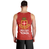 Rückansicht: Rotes Herren Tanktop mit Kolisi Tonga Schriftzug und Wappen-Emblem