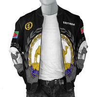 Eritrea bomber jacket, black with 'ERITREA' text and large crest on front